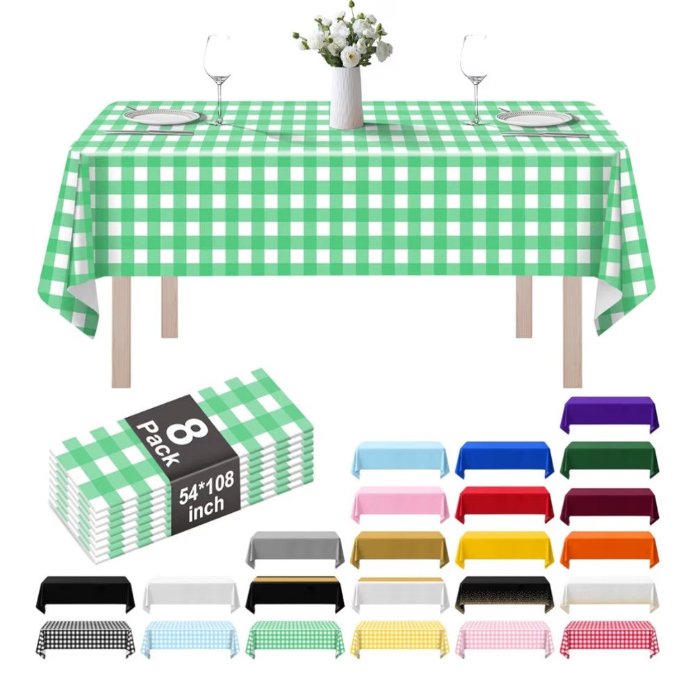 Green Checkered Disposable Tablecloths, 5 Count, NEW